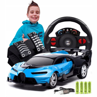 Veľké auto na diaľkové ovládanie v pomere 1:16 s volantom a ľahkými plynovými pedálmi